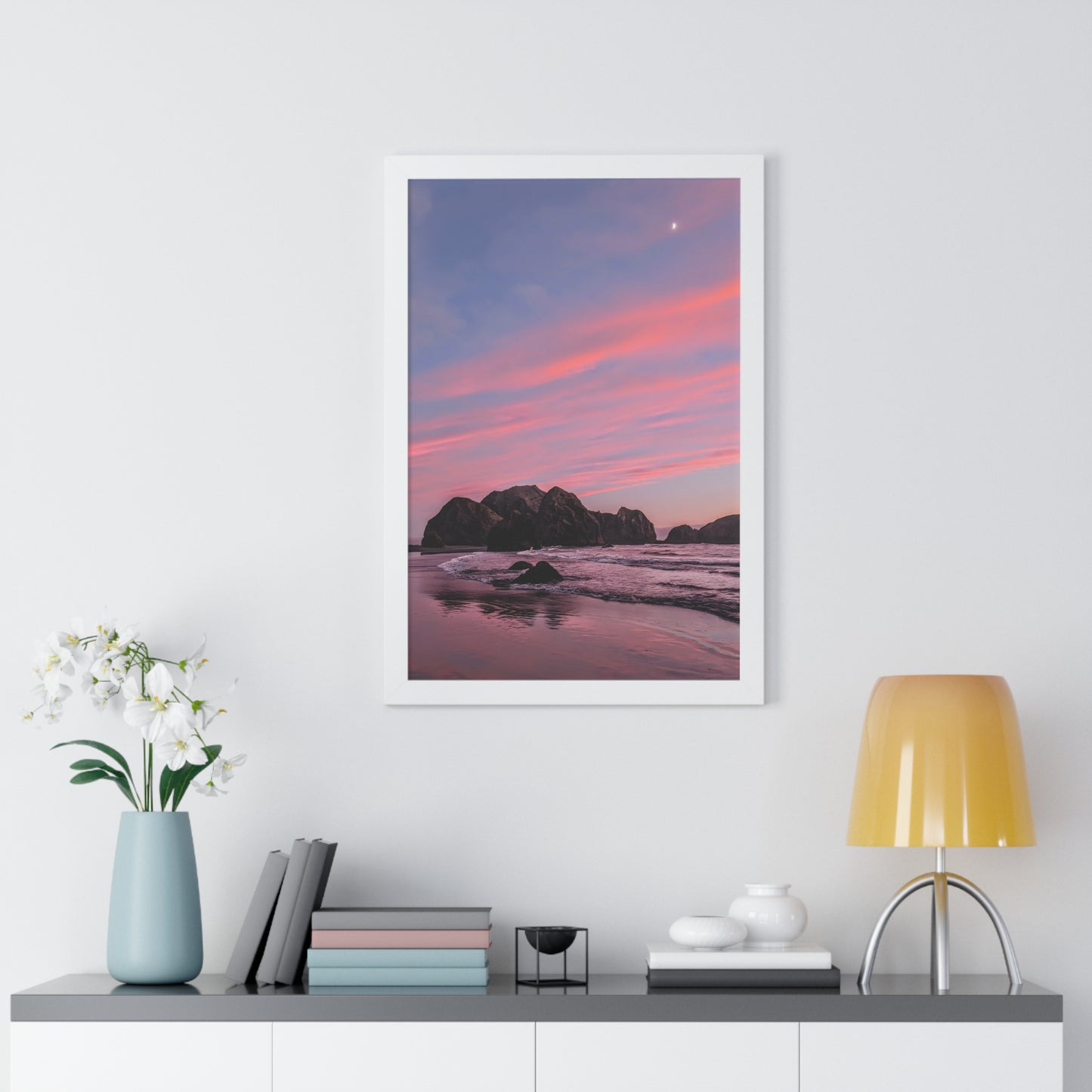 Epic Gold Beach Sunset - Vertical Framed Poster