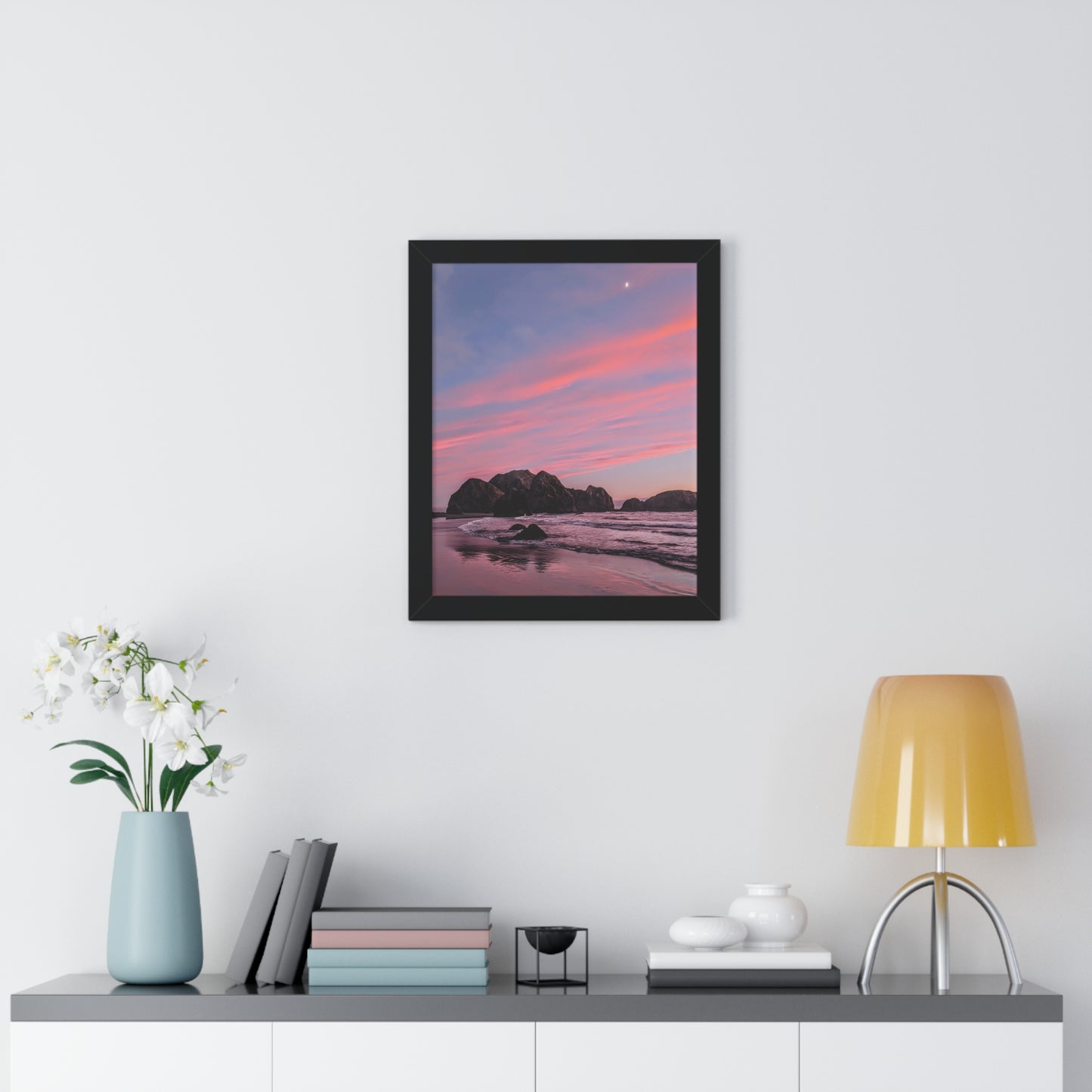 Epic Gold Beach Sunset - Vertical Framed Poster