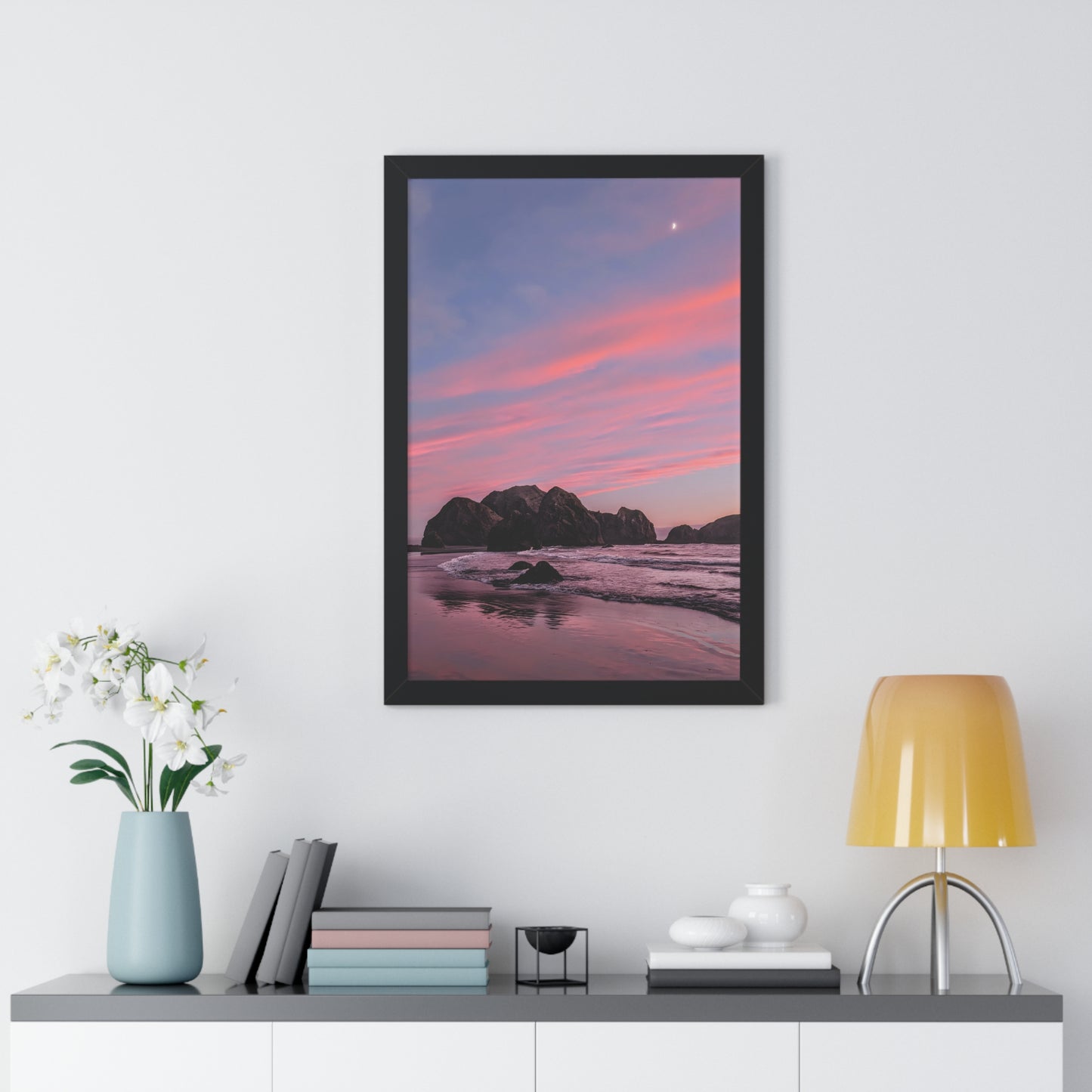 Epic Gold Beach Sunset - Vertical Framed Poster