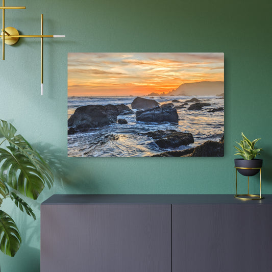 Lone Rocks Meet the Last Light - Metal Coastal Print