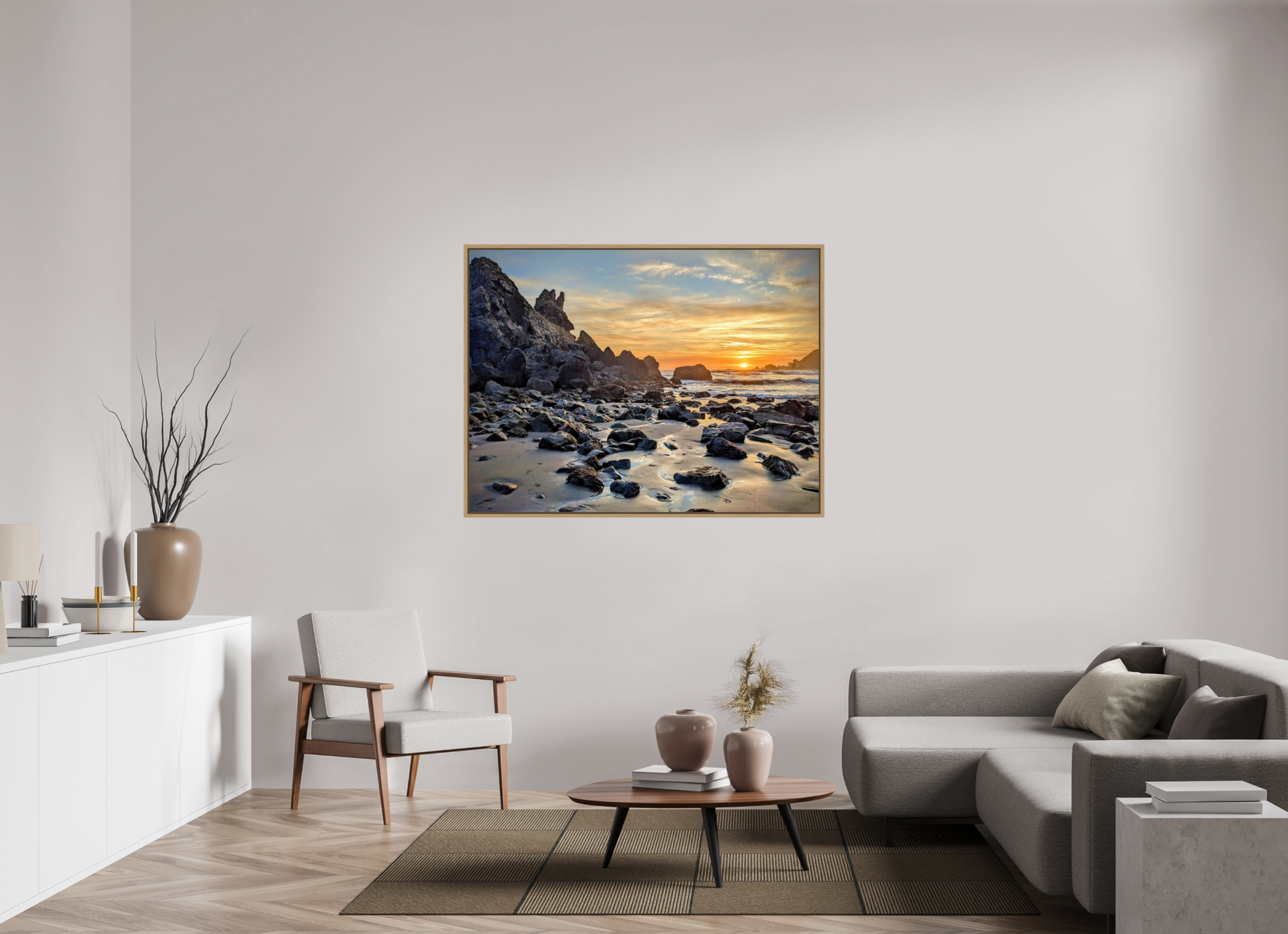 56 x 42″, Floater Lone Rocks Meet the Last Light Premium Floating Print